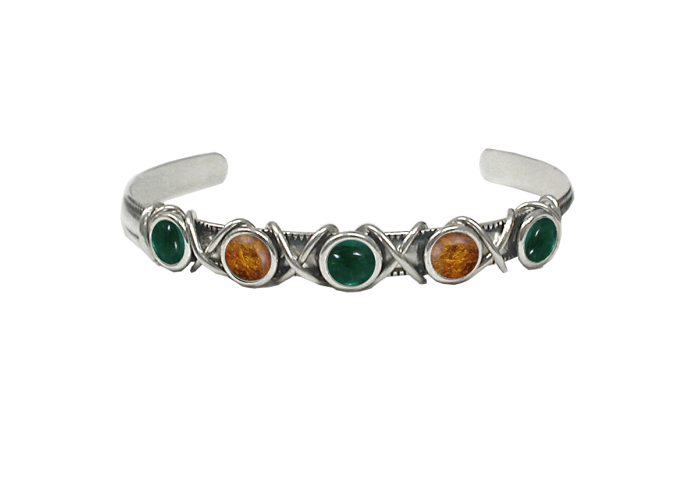 Sterling Silver Cuff Bracelet With Fluorite And Amber